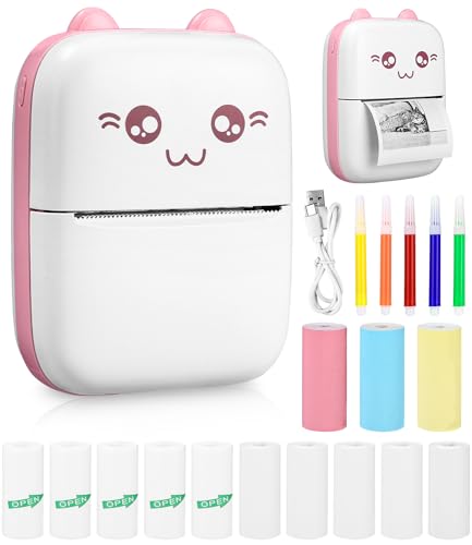 Zounin Mini Drucker C9 Thermodrucker für Smartphones mit 13 Rollen Papier und 5 Farben DIY Stift