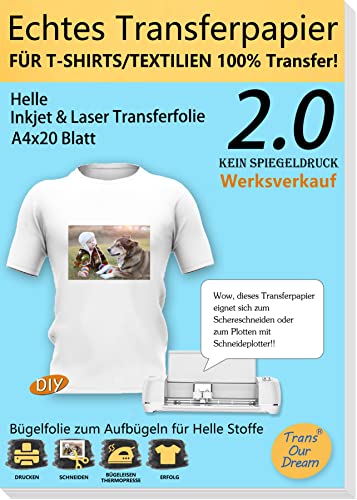 TransOurDream A4 Transferpapier für helle Textilien 4.5