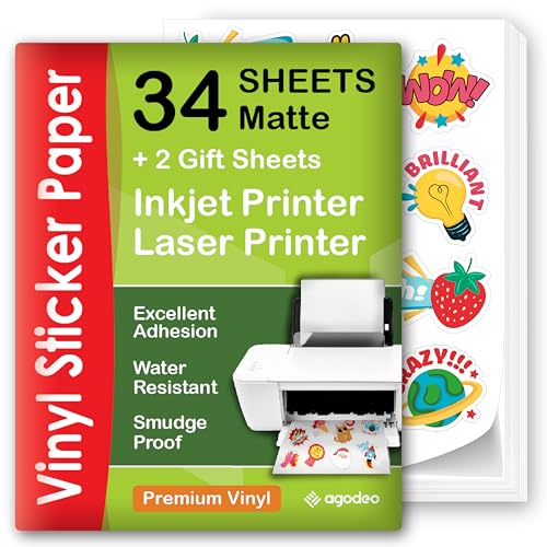 AgoDeo mattes Vinyl-Aufkleberpapier A4 34 Blätter wasserfest